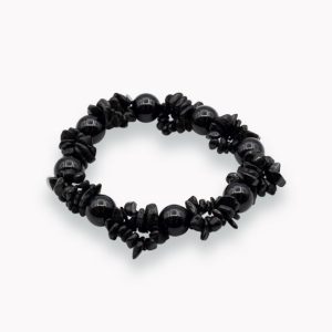 Armband Kombi Chips und Kugel Turmalin schwarz