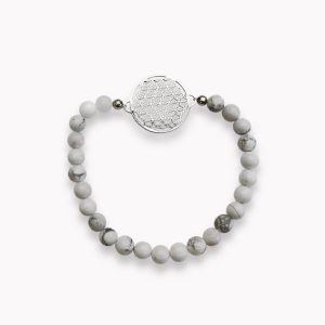 Kugelarmband Howlith weiß mit Blume des Lebens