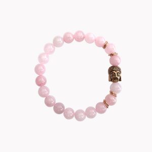 Kugelarmband Rosenquarz mit Buddha gold