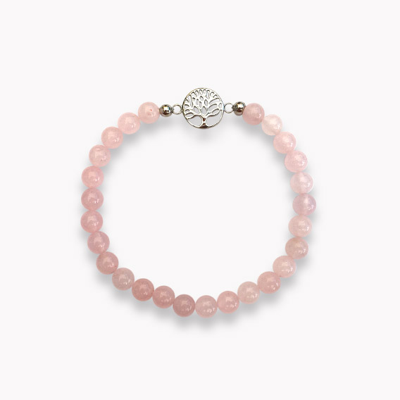 Kugelarmband Rosenquarz mit zartem Lebensbaum