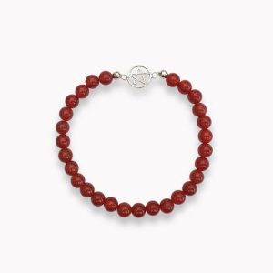 Kugelarmband Roter Achat mit zarten Pentagramm