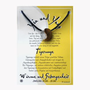 Tigerauge Yin Yang Anhänger gebohrt auf großer Karte für Sternzeichen Zwilling