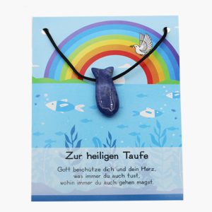 „Zur heiligen Taufe“ Sodalith Fisch Anhänger gebohrt auf großer Karte