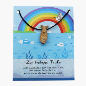 „Zur heiligen Taufe“ Landschaftsjaspis Fisch Anhänger gebohrt auf großer Karte