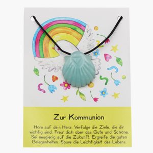 „Zur Kommunion“ Jakobsmuschel aus Amazonit auf großer Karte