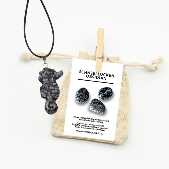 Seepferdchen Anhänger aus Schneeflockenobsidian – Bild 2