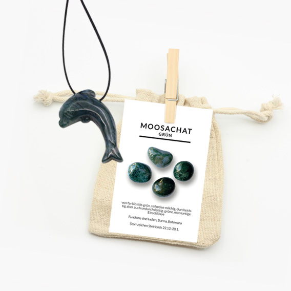 Delfin Anhänger groß aus Moosachat – Bild 2