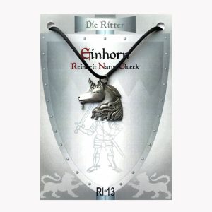 Anhänger Die Ritter – Einhorn Amulett aus Zinn auf großer Karte