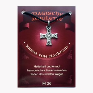 Anhänger Kreuz von Clackham – Magische Amulette aus Zinn auf großer Karte mit Infoheft