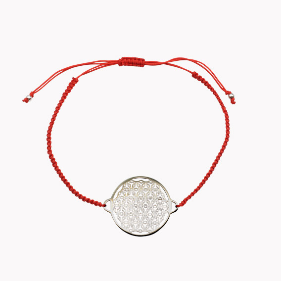 Glücksarmband Freundschaftsarmband mit Blume des Lebens gross mit geknüpftem Textilband rot mit Glückskarte – Bild 2