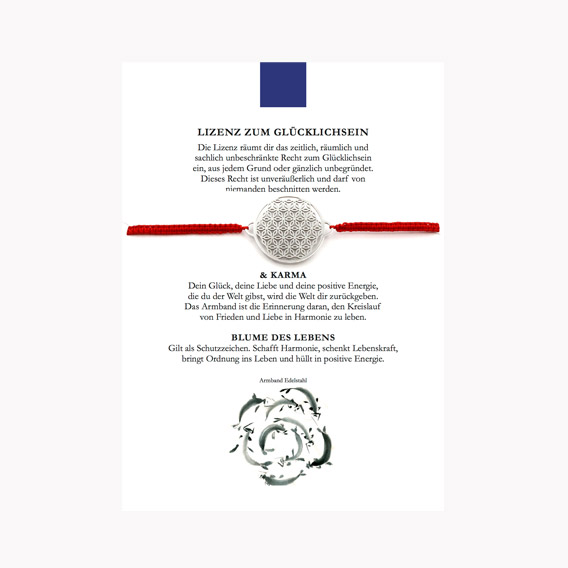 Glücksarmband Freundschaftsarmband mit Blume des Lebens gross mit geknüpftem Textilband rot mit Glückskarte – Bild 3