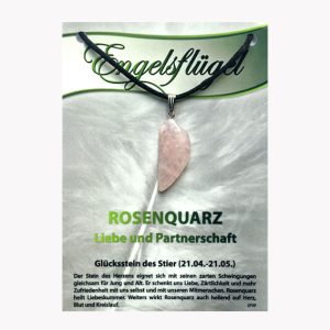 Rosenquarz Engelsflügel Anhänger auf großer Karte – für Sternzeichen Stier