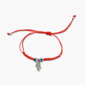 Geknüpftes Armband rot mit Fatimas Hand & Evil Eye