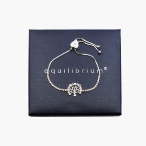 Armband mit Lebensbaum und Glitzersteinchen silberfarben in Geschenkbox