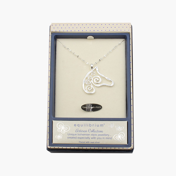 Kette mit Anhänger Pferd mit Glitzersteinchen “Artisan Collection” silberfarben in der Geschenkbox