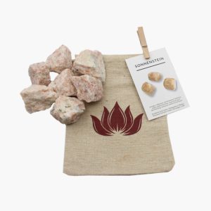 Dekosteine Sonnenstein im Leinenbeutel mit Lotusblume 300-350g