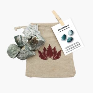 Dekosteine Baumachat im Leinenbeutel mit Lotusblume 300-350g