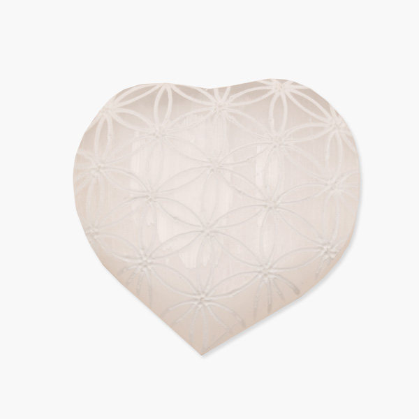 Selenit Herz mit Blume des Lebens Gravur