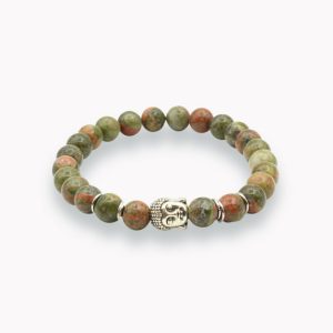 Epidot (Unakit) Kugelarmband mit Buddha Perle silber