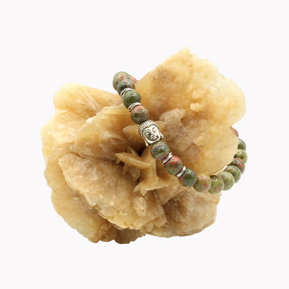 Epidot (Unakit) Kugelarmband mit Buddha Perle silber – Bild 2