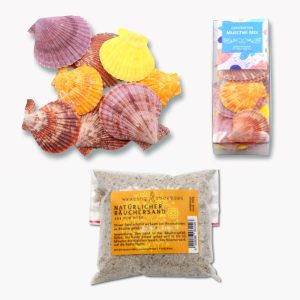 Dekomuscheln mit Sand aus dem Meer Set