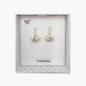 Ohrstecker hängend mit Glitzerstein goldfarben in Geschenkbox