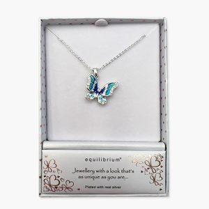 Schmetterling Kette türkis/blau silberfarben in Geschenkbox