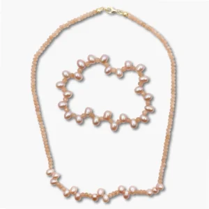 Sommer Schmuckset aus Mondstein rosa und Perlen