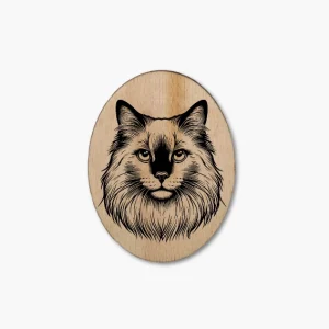 Katzenmagnet aus Holz „Mekong Bobtail Langhaar“
