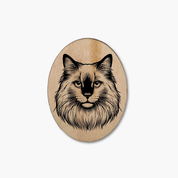 Katzenmagnet aus Holz „Mekong Bobtail Langhaar“