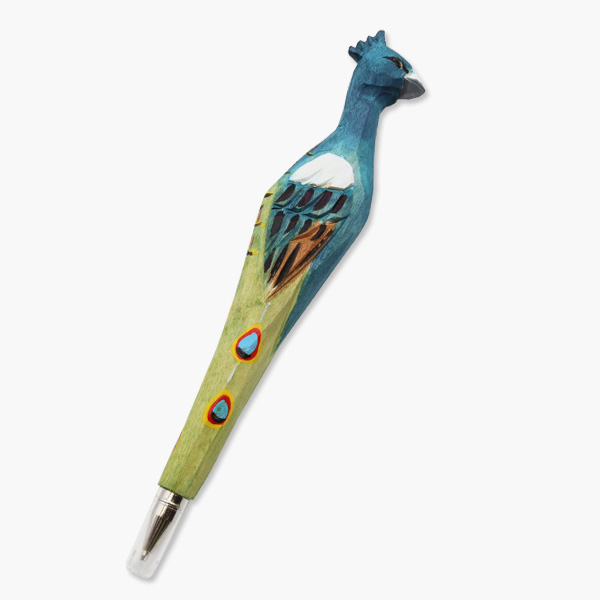 Tierkopfstift Pfau handgeschnitzt und -bemalt