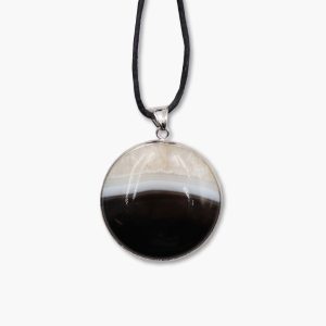 Achat Anhänger rund schwarz/beige