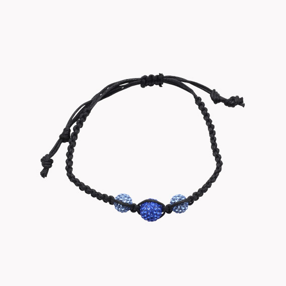 Armband geflochten mit Shamballa Perlen im Leinenbeutel Glitzer mit 3 Perlen hellblau / royalblau