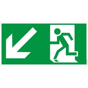 Flucht-Rettungsweg-“Links Abwärts”, ISO 7010
